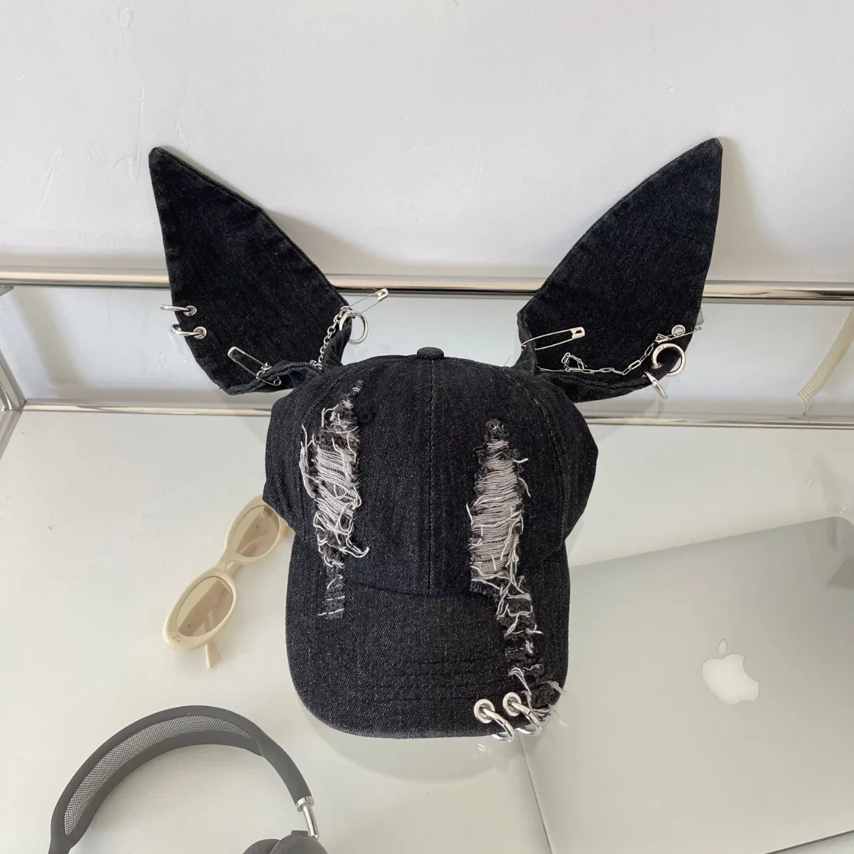 Metal Rabbit Hat Female y2k Rabbit Ears Duck Tongue Hat Cowboy Sweet Cool Hot Girl Hip Hop Baseball Hat Trend