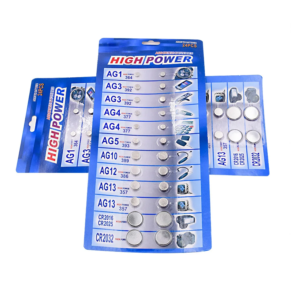 24pc AG1 /AG3/AG4/AG5/AG10/AG12/AG1 Batteries Set for CR2016 CR2025 CR2032 Watch Toys Clock Calculator  Button Coin Cell Battery