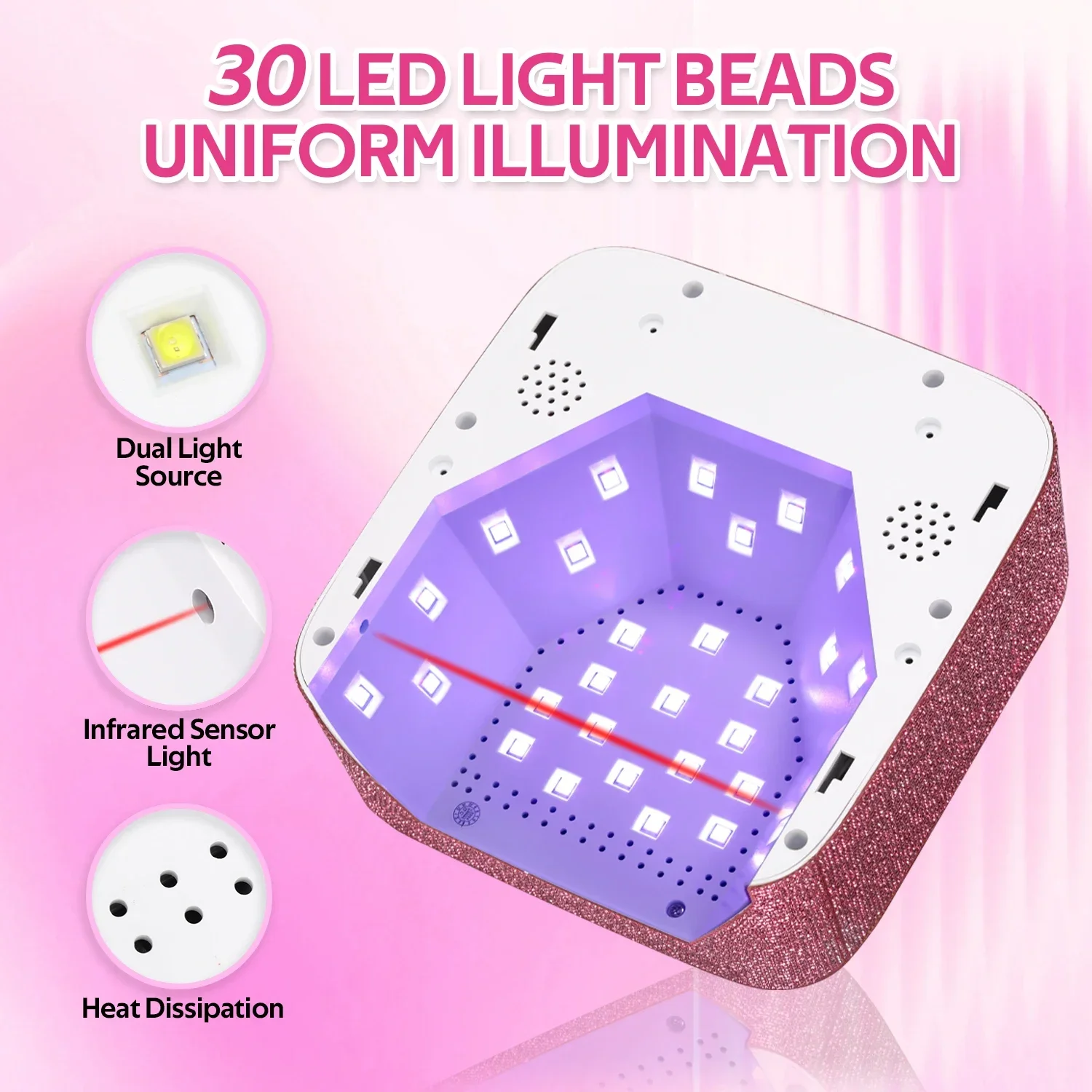 Oplaadbare 72W Nageldrooglamp Met Strass Draadloze 30LEDS Gel Polish Droogmachine Manicure Draadloze UV LED Nagellamp