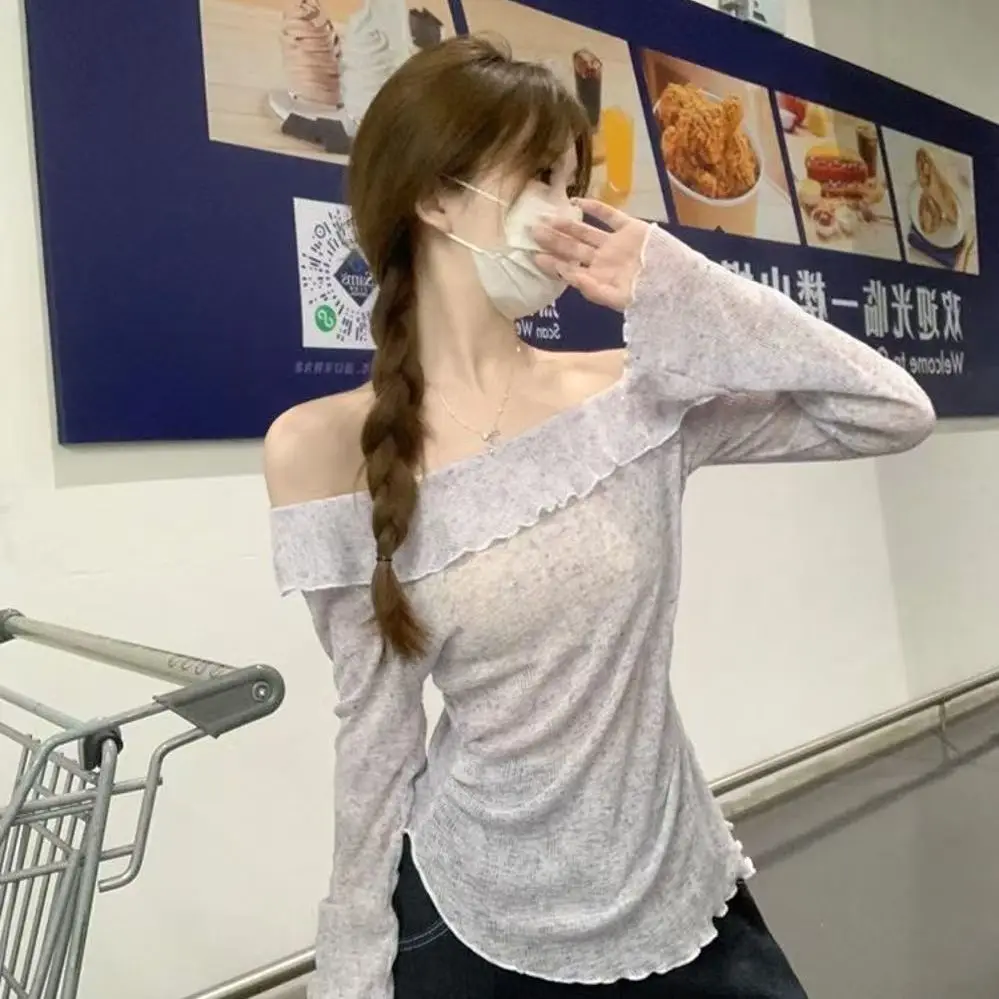 2025 Primavera ed Estate Nuova camicia lavorata a maglia a maniche lunghe irregolare versatile coreana unica di pura e di nicchia per le donne