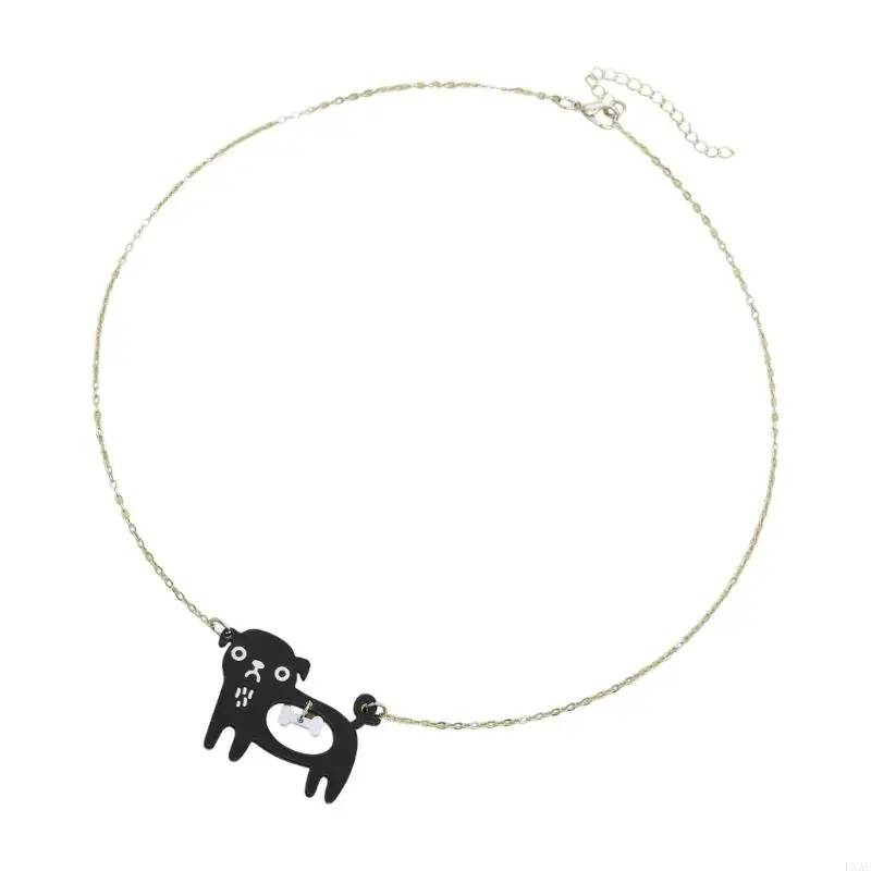  Unique and Expressive Pet Lover Necklace Highlighting Black Puss Fish Dog Bone Detail Alloy Fashionable Neck Chain
