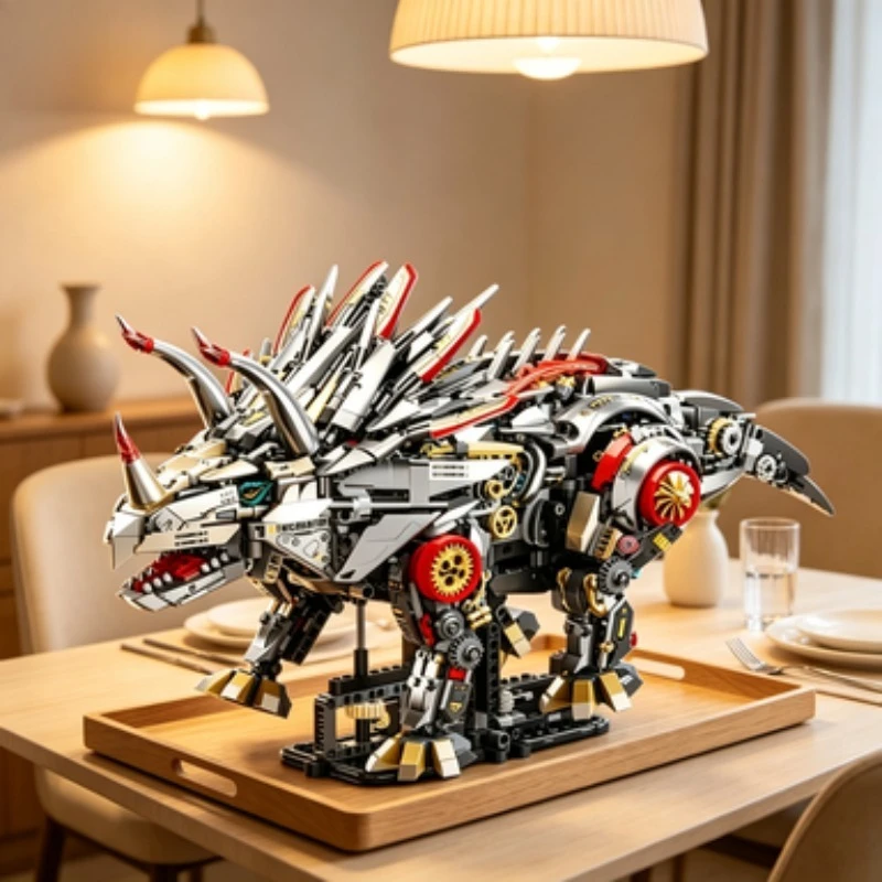 MOC 1688Pcs Technical Mechanical Triceratops Building Blocks, Gear Linkage Dinosaur STEM Display Model, Elegant ,Favor & Holiday