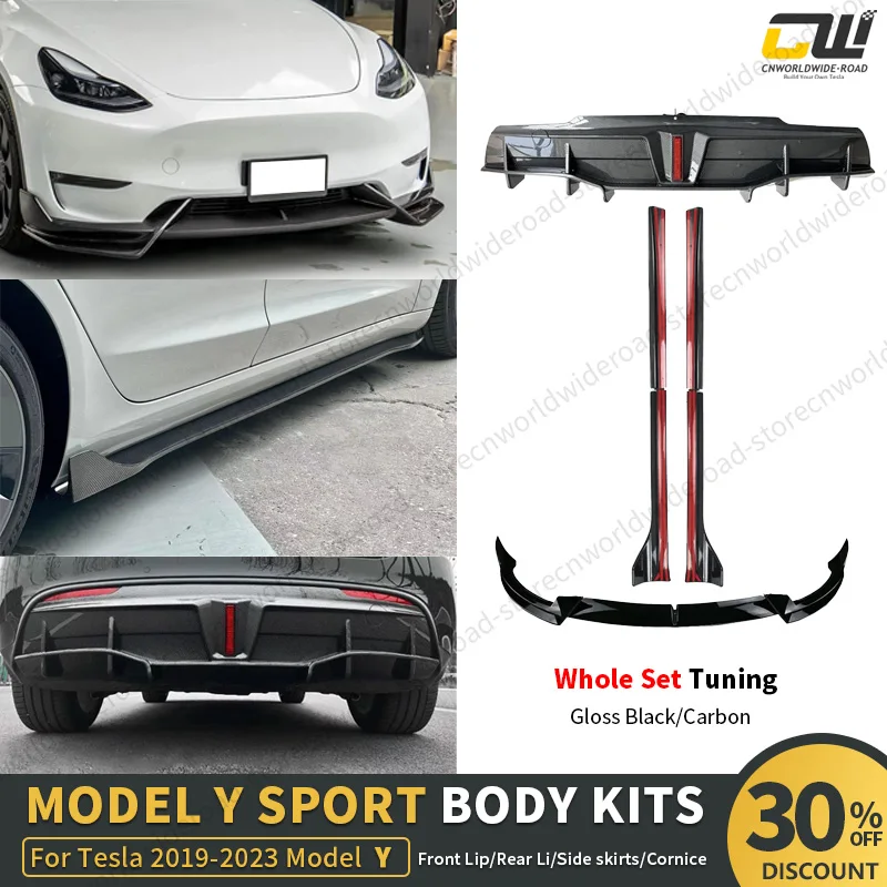 Per Tesla Model Y 2019- 2023 AD Body Kit diffusore posteriore Side spiller Spoiler paraurti Lip Glossy Carbon Tesla 2023 2024 Tuning