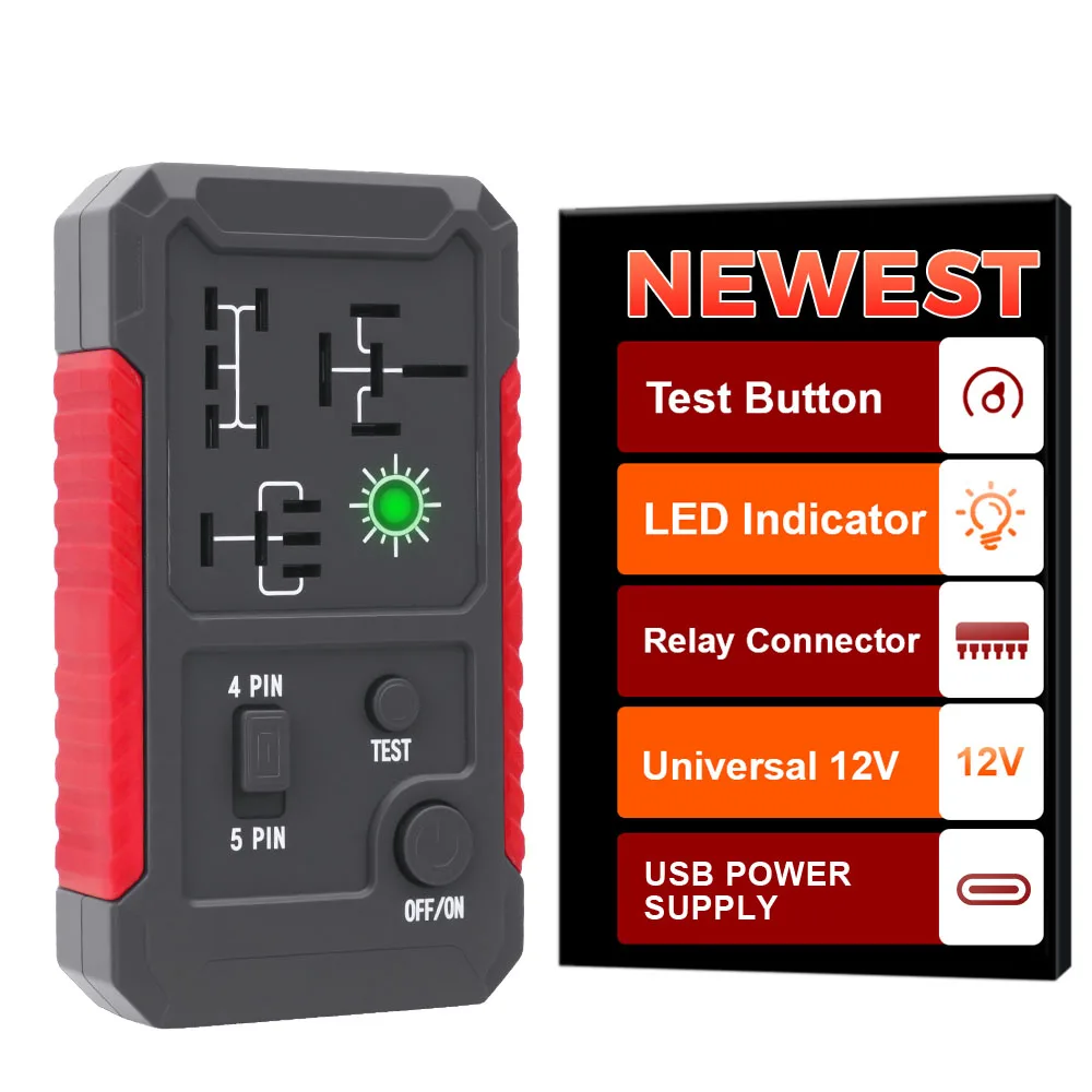 

Automotive Electronic Relay Tester Car Relay Tester LED Indicator Type C Port 12V Circuit Tester LED Lighting