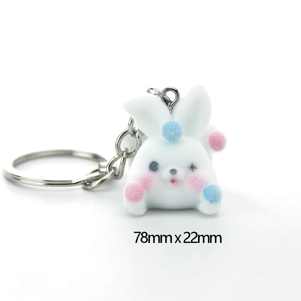 15PCS 3D Resin Flocking Bunny Keychain Rabbit Plush Dolls Key chain  for Bags Charms Decoration Gift DIY Handicrafts Wholesale