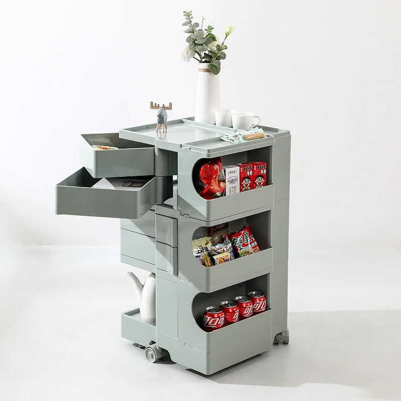 Multifunctional rotatable bedside table, living room, bedroom, fruit snack cart, household multi-layer plastic rack
