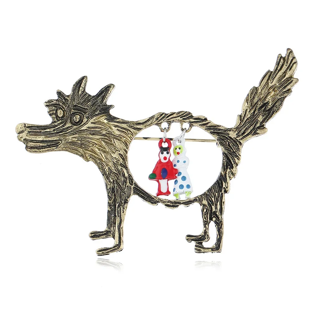 Vintage Wolf with Girl Brooches Jewelry Accessory for Men Women