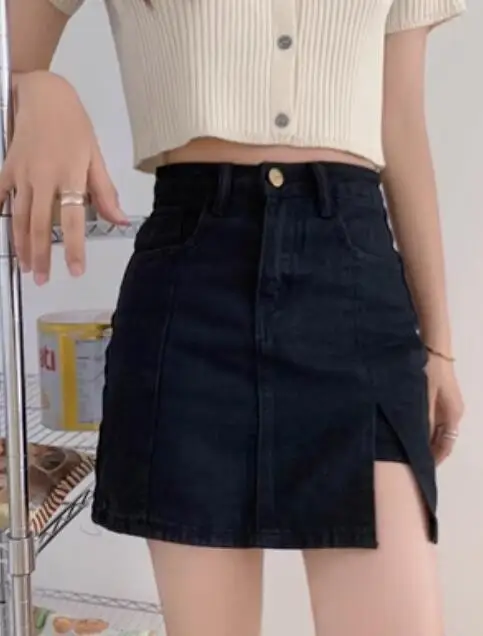 2024 New,Black Blue Culotte Denim Short Skirts,Women,Korean High Waist Mini Skirt,Woman,Spring Summer Sexy Package Hip Skirts