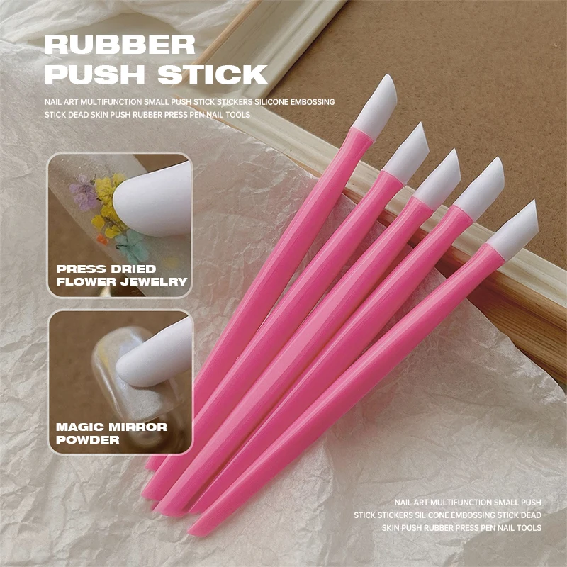1PC Random Colors Double Ended Angled Silicone Embossing Stick Soft Silicone Head Nail Decal Pressing Silicone Pen Manicure Tool