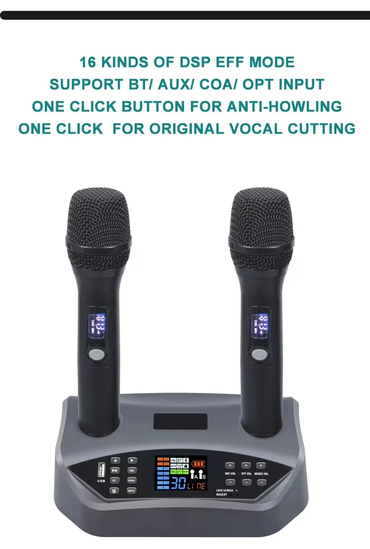 Professional UHF Wireless Microphone DSP Digtal USB Rechargable Handheld Microphone For Meeting Outdoor Microphone Stage Perform