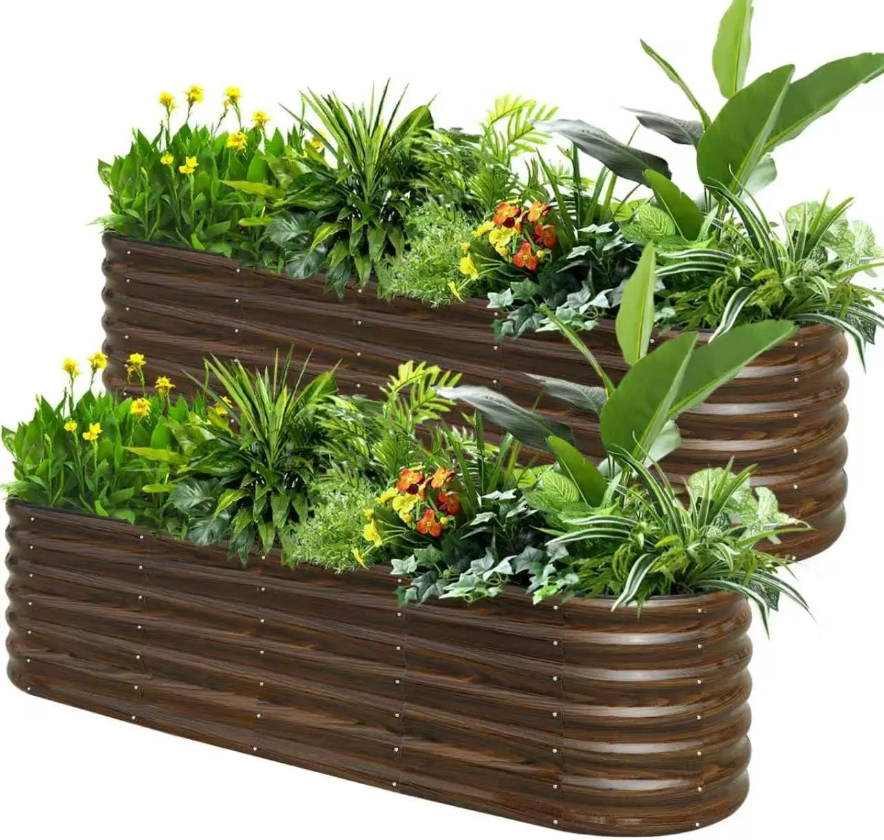 Galvanized Steel Raised Garden Bed Kit Planter Box For Outdoor Yard Patio Backyard Planting Vegetables Flowers Herbs, Heavy Duty Metal Gardening Container With Open Base, Brown, 2 Pieces