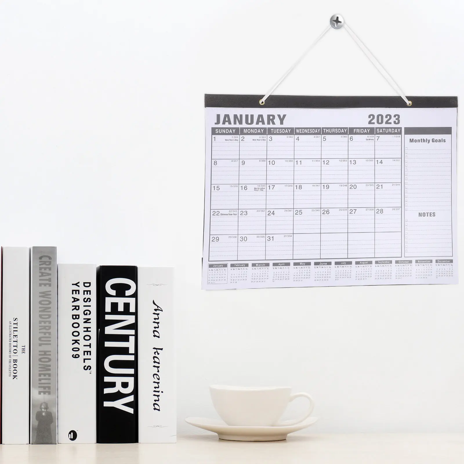 

Household English Hanging Calendar Fashionable Thick Paper Clear Printing Multi-Function Monthly Desk Calendar Office Classroom