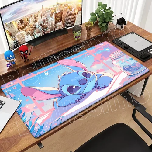 Imagen 1 del producto Alfombrilla de ratón con estampado HD Kawaii de Anime Stitch, 900x400mm, PC, antideslizante, suave, para escritorio, ordenador, Gamer, teclado con borde de bloqueo, alfombrilla para ratón bonita