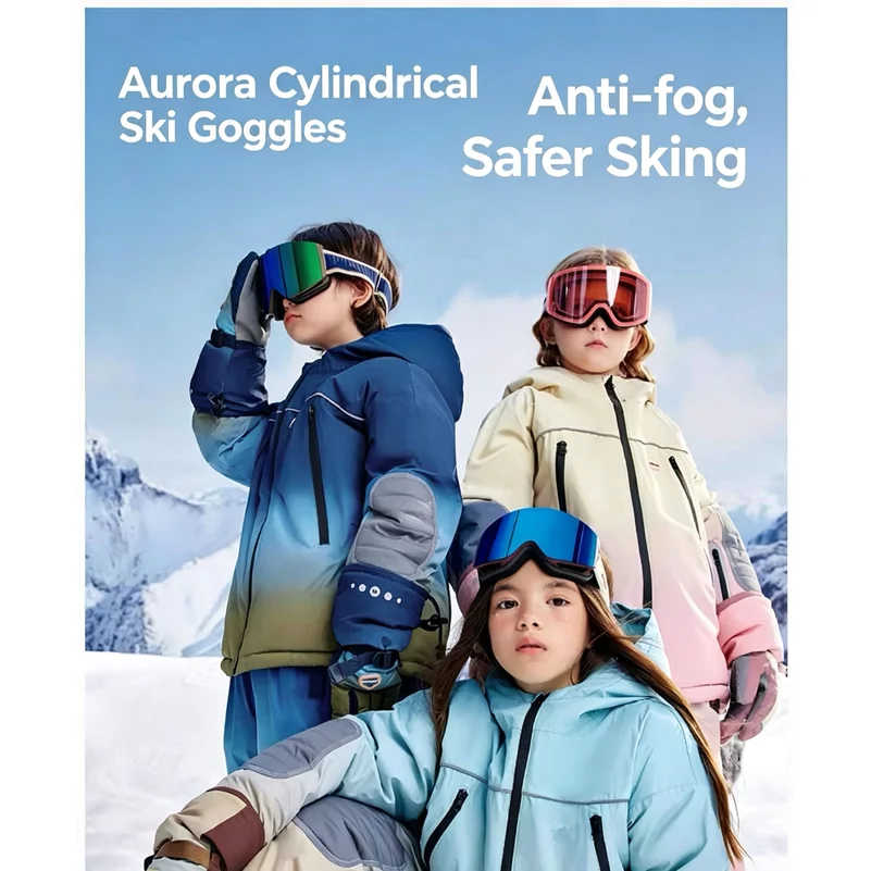 Big Ski Snowboard Goggles kids Skiing Eyewear Mask UV 400 Snow Protection Over Glasses Kids Double Anti-Fog Cylindrical Outdoor
