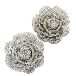 2PCS Resin Kawaii Bling Silver Big Rose Flatback Cabochon Rhinestone DIY Scrapbook Decor Home Crystal Miniature Pattern Craft