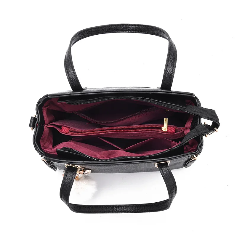 TRAVEASY-Bolso de piel sintética con asa superior para mujer, bolsa de hombro de gran capacidad, con colgante de felpa, de Color sólido, a la moda, 2022