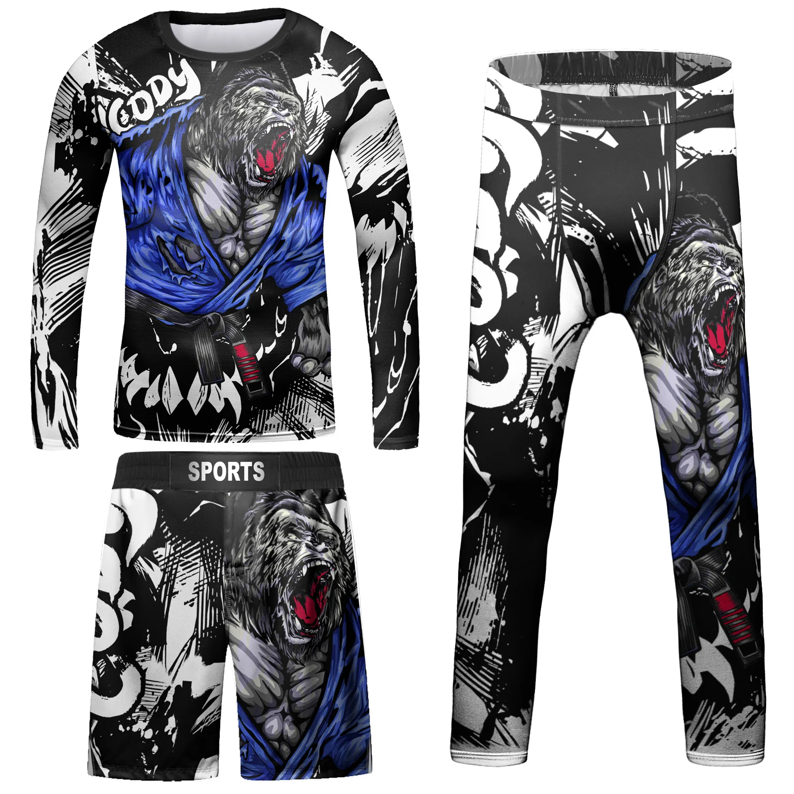 Jiu Jitsu Rashguard Sportsuit Youth Boys Boxing Shirt Fighting Shorts Wrestling Kickboxing Leggings 4pcs Tight Training Clothing