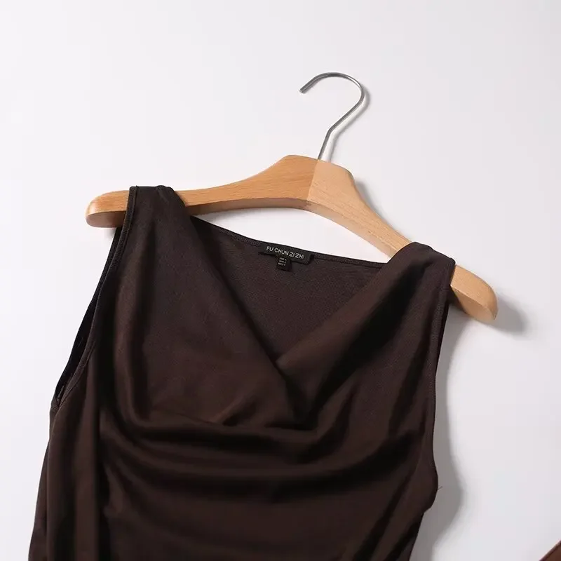 

Women 2025 autumn New Fashion Cropped Commuting wind Dangling collar Vest Vintage Sleeveless Female Waistcoat Chic Tops
