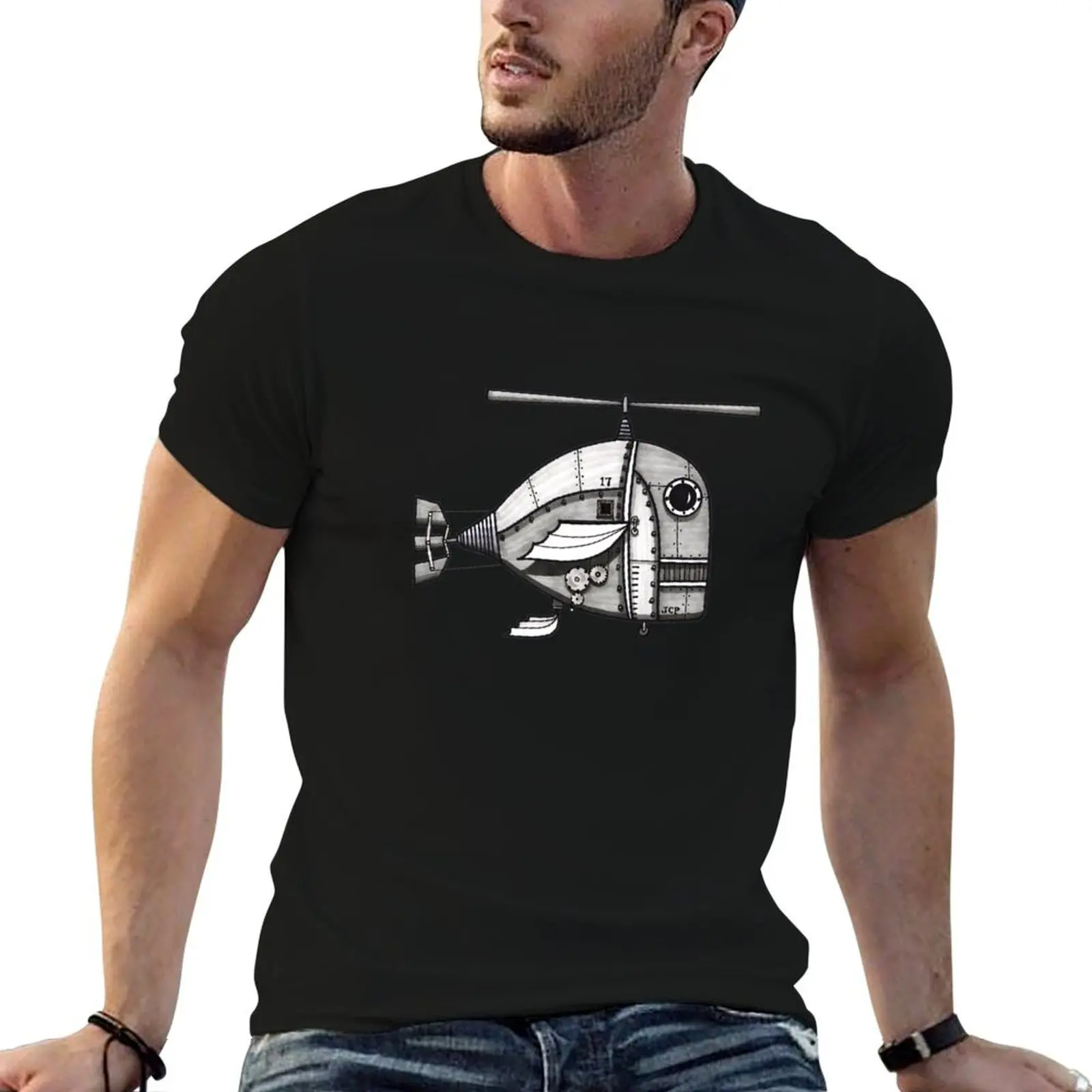 

Fishcopter Takes Flight T-Shirt cotton t shirt man men t shirt cotton 100% cotton t shirts high quality T-shirt