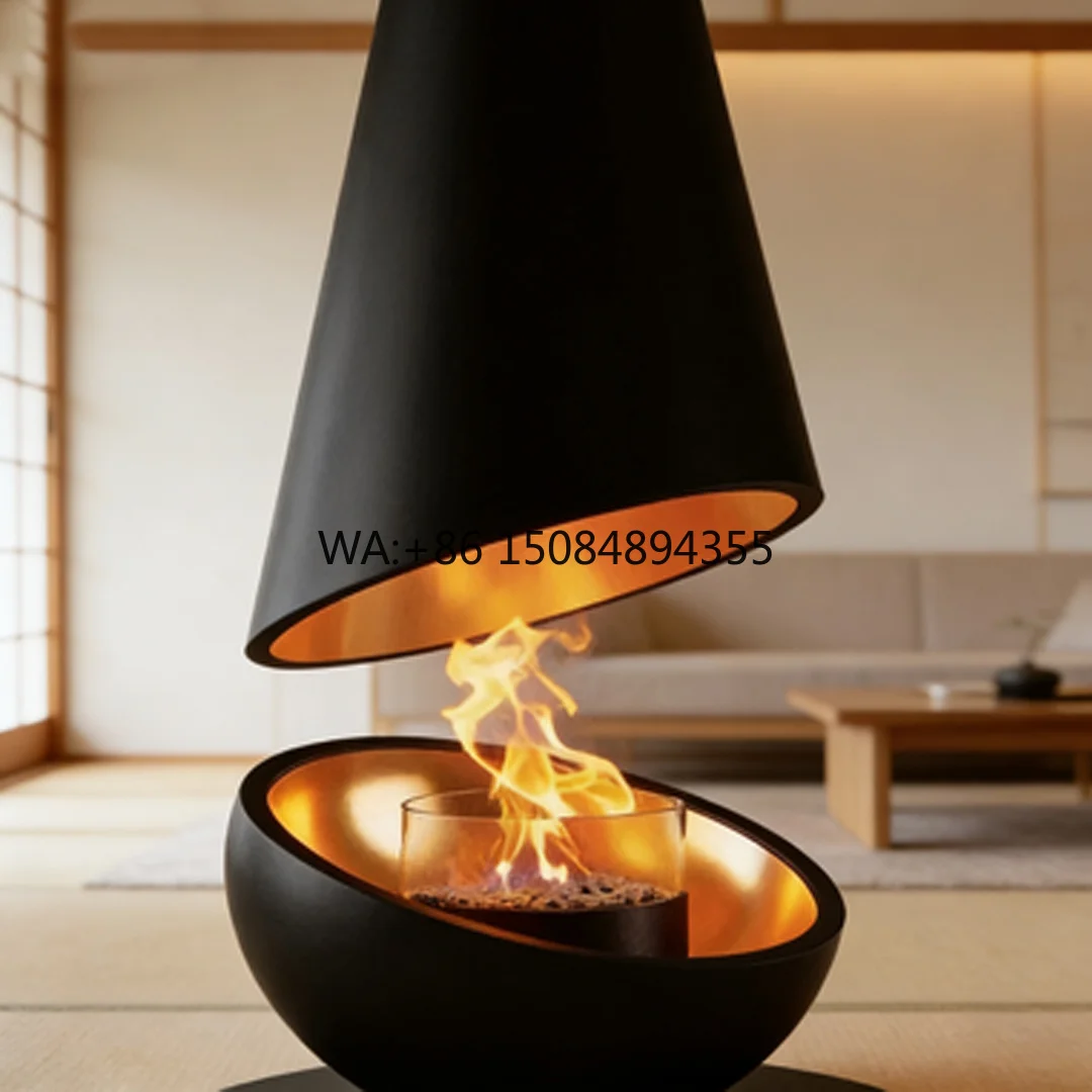 Wholesale Wedding Party Hanging Ceiling Unique Villa Decor Bio-ethanol Indoor Smokeless Furniture Circular Fireplace