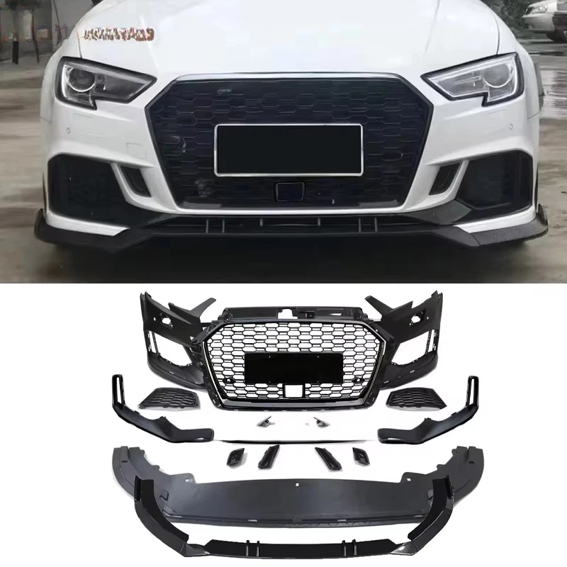 RS3 Style Front Bumper with Honeycomb Grille Lip for audis A3 2009-2017 Sedan Hatchback Body Kit Fast Shipping US Warehouse