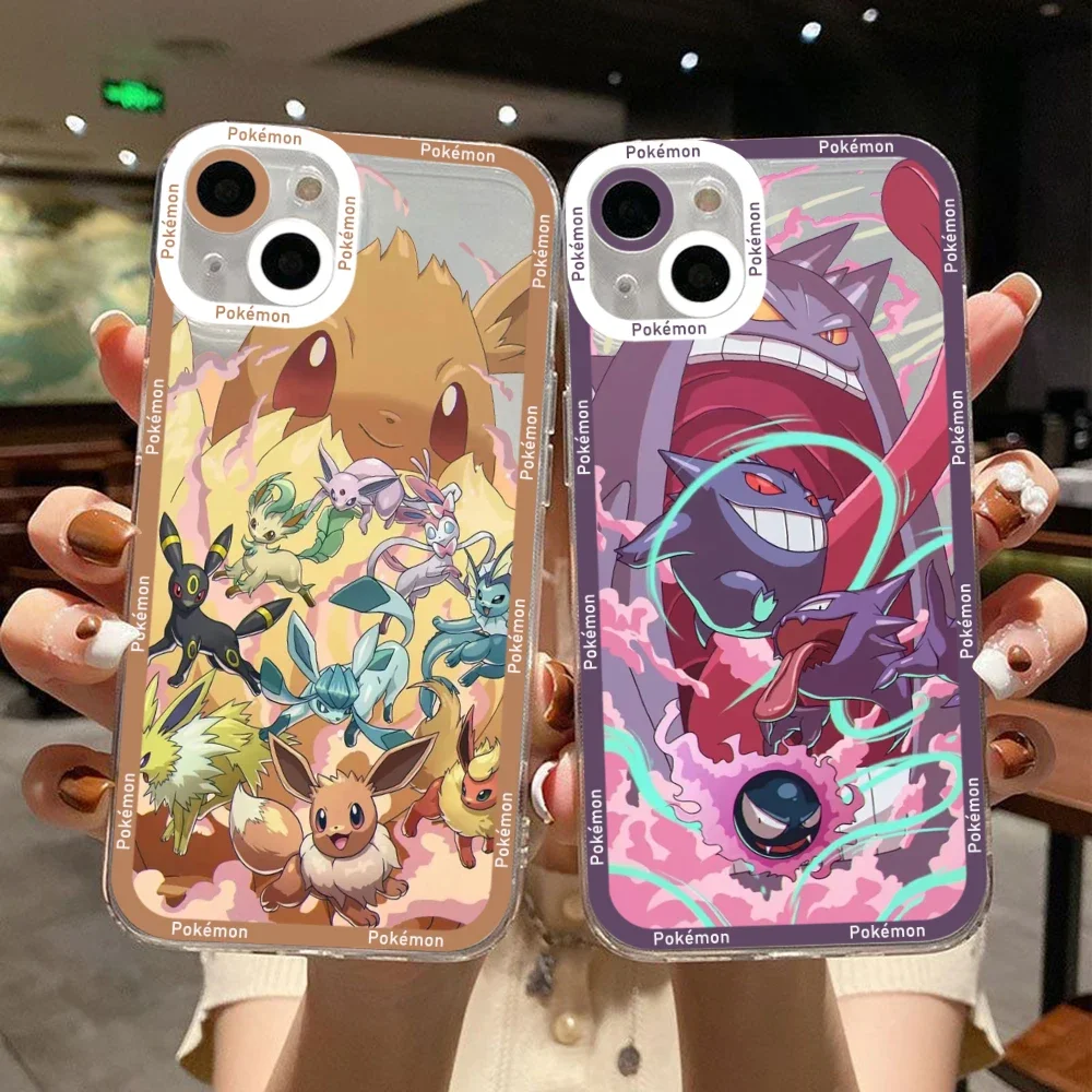 Cartoon Pokémons Pikachu Gengar Eevee Phone Case For iPhone 15 14 13 12 Mini 11 Pro Max X XR XS Soft Silicone Transparent Cover