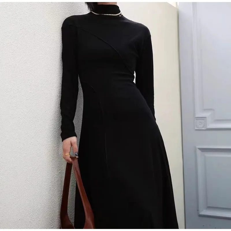 Vestido feminino outono/inverno com decote meio – sofisticado e extremamente atraente com camada de base