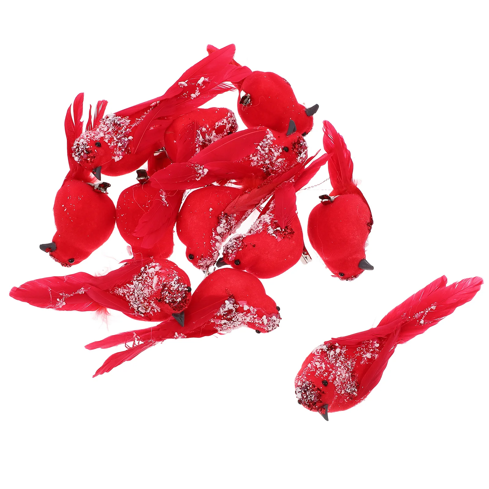 

12Pcs Artificial Red Birds Clip Realistic Plume Christmas Ornaments Home Decor Simulated Bird Birds for Christmas Ornaments