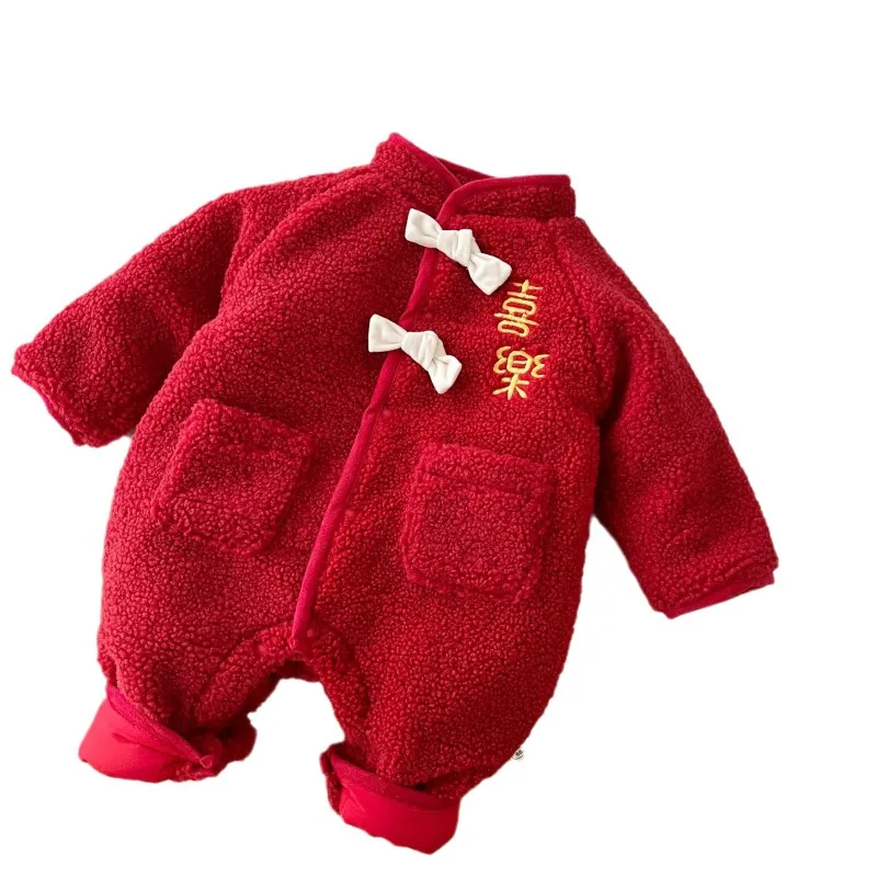 Baby New Year Clothes for 0-2 Years Old Winter Newborn Red Jumpsuit One Year Old Dress Chinese Style Clothing Infant