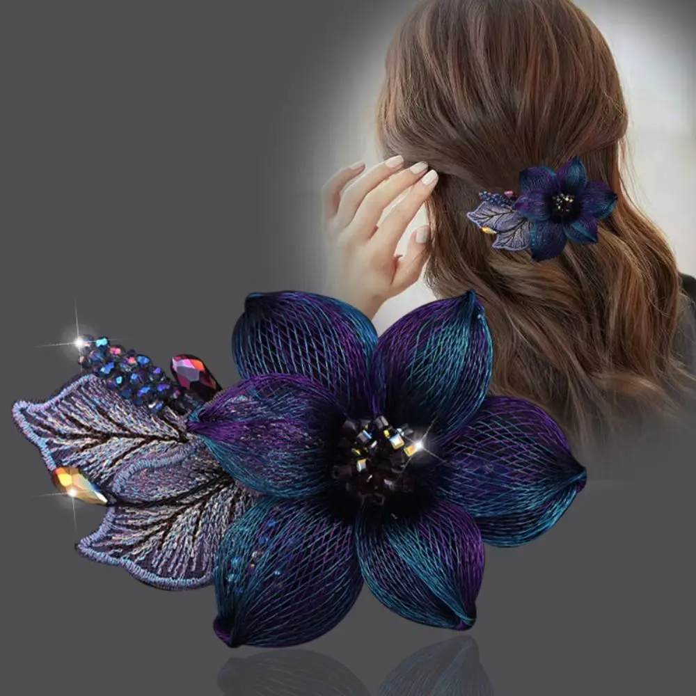 Korean Style Women Hairpin Temperament Headdress Hair Clip Flower Hairclip Exquisite Large Crystal Headdress for Mom