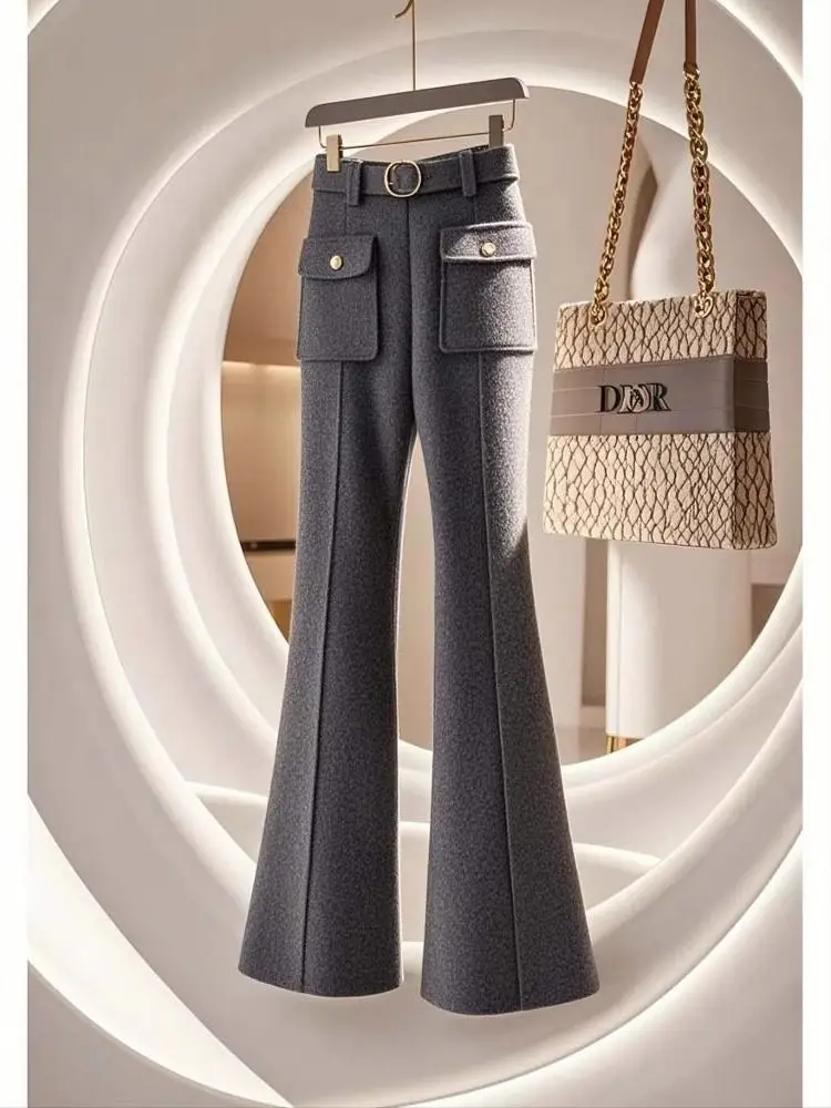 النساء الخريف الشتاء سميكة الدافئة مستقيم متوهج السراويل النساء مكتب واسعة الساق السراويل عالية الخصر المرأة السراويل فضفاضة السيدات TS388 #2