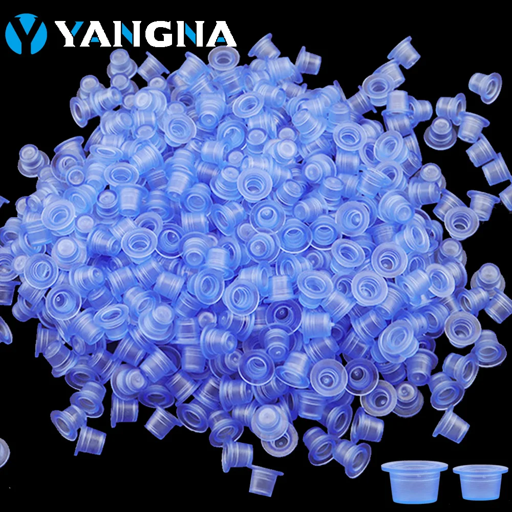 

1000/500/100PCS Disposable Tattoo Ink Cups Caps Blue Silicone Pigment Holder Container Permanent Makeup Tattoo Accessories