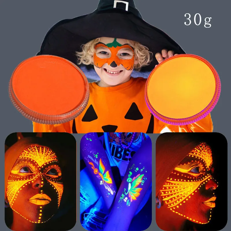 Peinture de visage professionnelle à base d'eau, art corporel au néon, document UV, Halloween, 30g