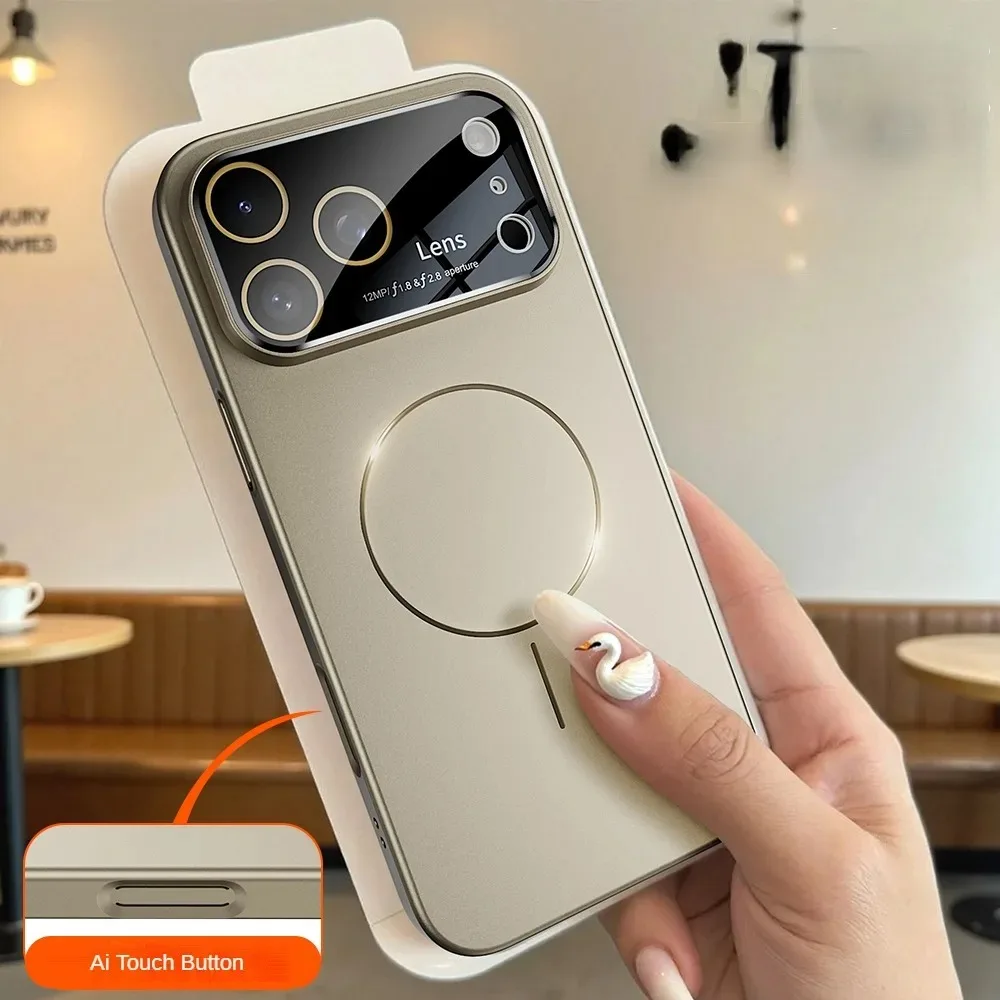 Mode Große Fenster Objektiv Schutz Fall Für IPhone 17 Air 16 15 14 Plus 13 Pro Max Haut Gefühl PC magnetische Drahtlose Lade Abdeckung