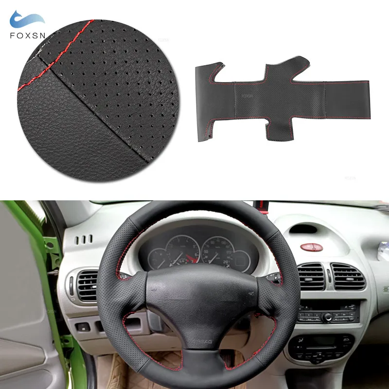 For Peugeot 206 1998 1999 2000 2001 2002 2003 2004 2005 206 SW 2003-2005 Hand Sewing Car Steering Wheel Cover Wrap Leather Trim