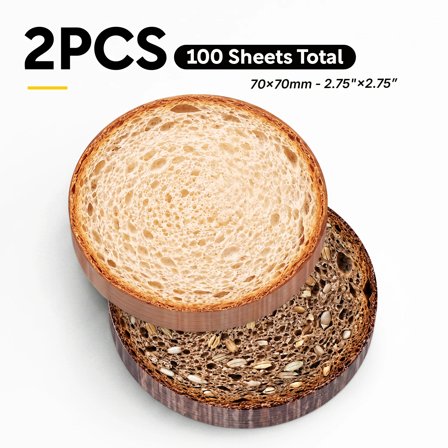 2PCS Bread Slice Self Adhesive Sticky Notes 100 Sheets Round Food Theme Memo Pads Toast Grain Design Office Stationery