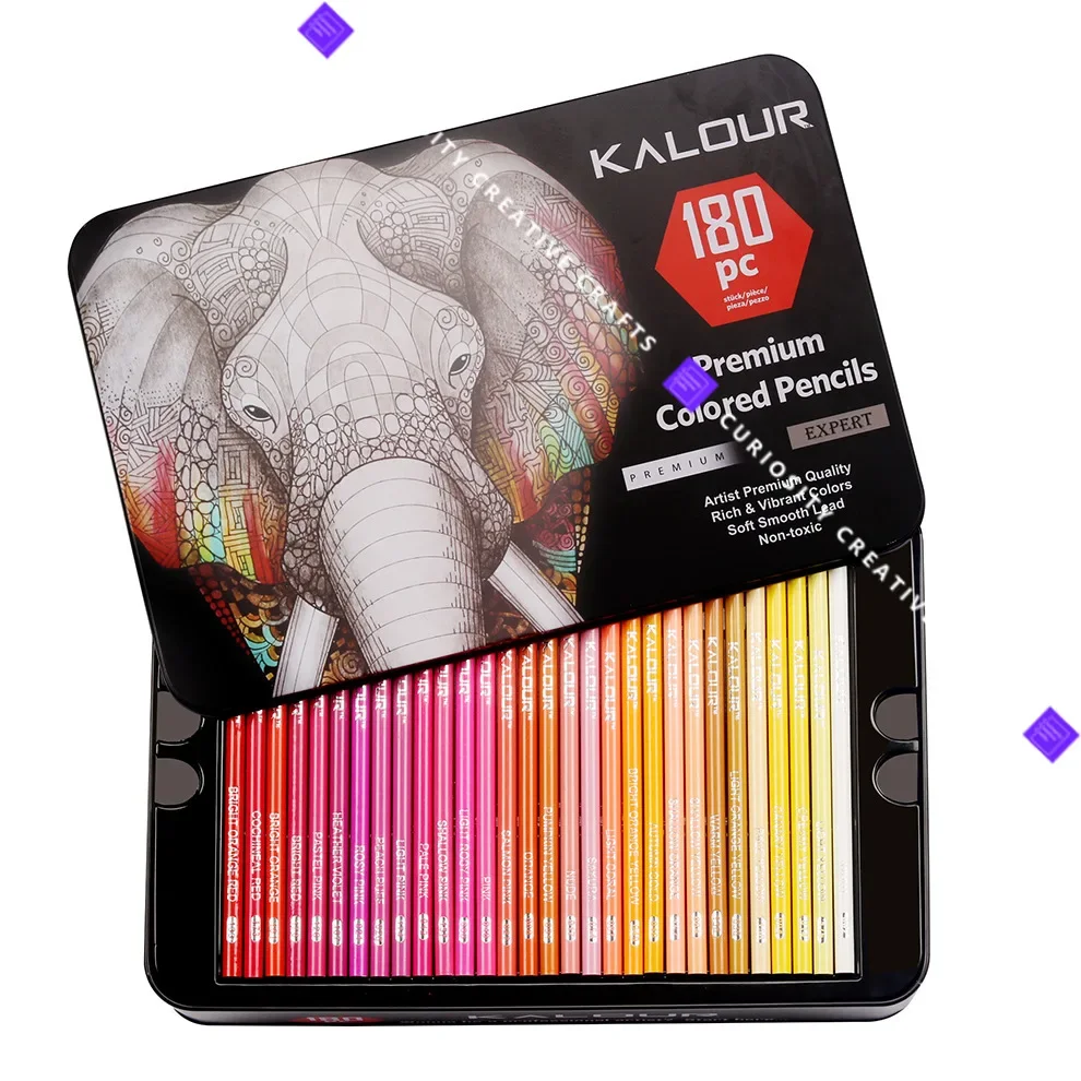 Imagem -04 - Kalour Lápis Coloridos Premium Chumbo Suave Conjunto de Lápis de Cor Profissional Arte Não Tóxica 180 Pcs