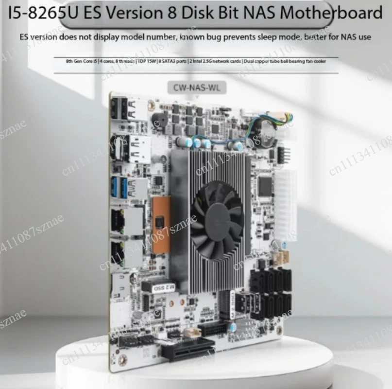 8-Bay NAS Motherboard with Onboard Intel Core i5-8265UES – 8 x SATA + Dual M.2 NVMe + Dual-Channel DDR4, Dual 2.5GbE LAN