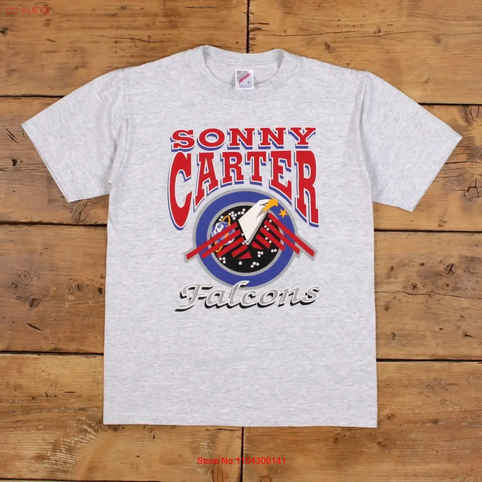 Vintage JERZEES T Shirt S Mens 90s Sonny Carter Falcons Grey USA Made vintage Washed Breathable Casual Comfortable Unisex Soft
