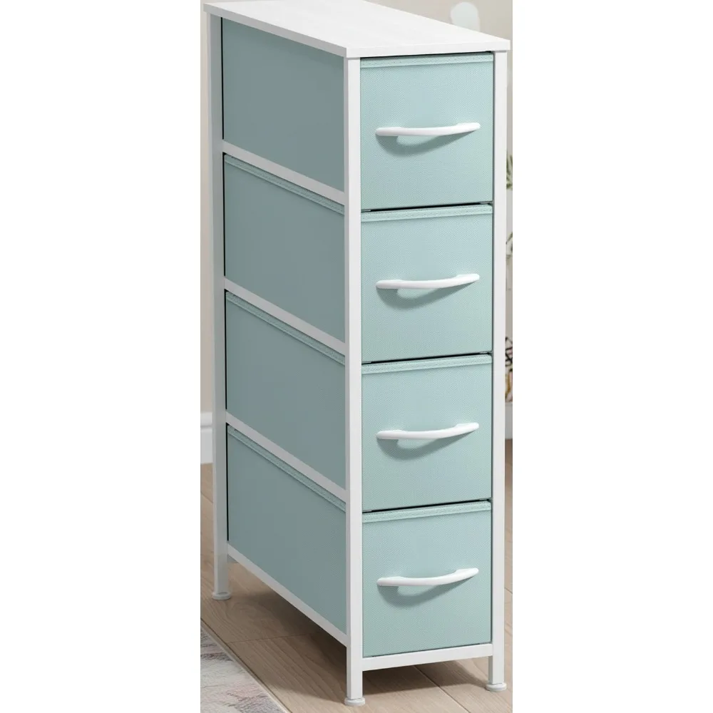 

Kids Narrow 4-Drawer Dresser with Steel Frame & Fabric Bins - Slim Storage for Small Spaces, Bedroom & Closet