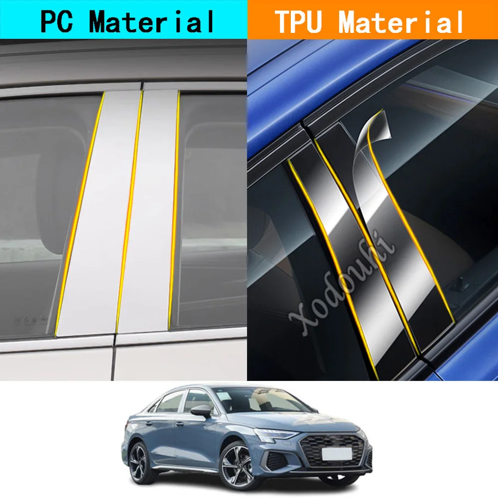 

Накладки на стойки дверей (глянцевые, TPU) для Audi A3 A3L S3 Sedan 2021-2024, молдинги на окна, аксессуары