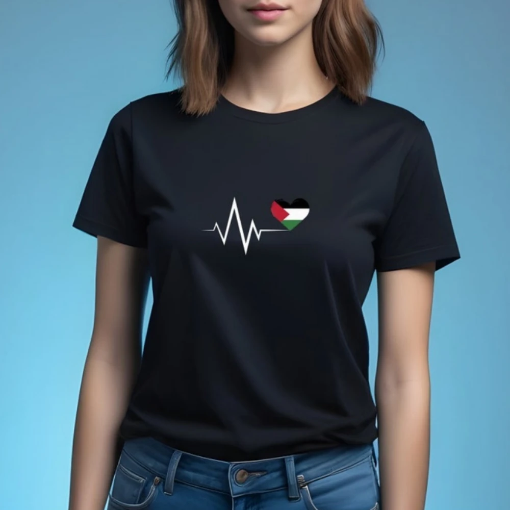 

Palestine Heartbeat Flags T-Shirt Support Human Civil Rights Palestine T-shirt High Quality Cotton Comfortable Personality Tops