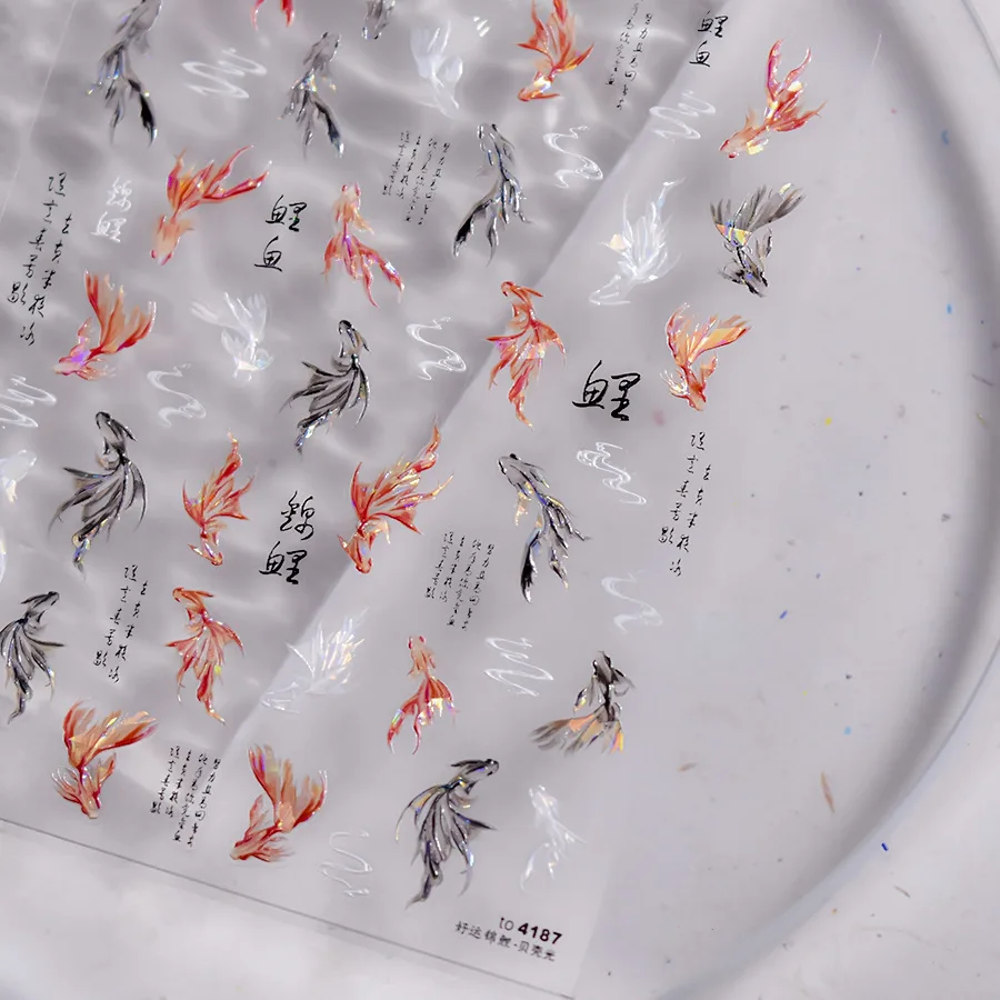 Sprankelende schattige kleurrijke vis nail art sticker schelp schelp zeester walvis kwallen zomer zee bubble oceaan mooie manicure sticker