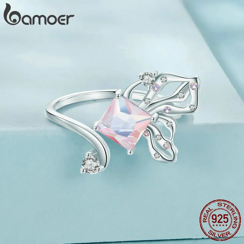 BAMOER 925 Silver Butterfly Ring for Girls, Dainty Cute Butterfly Jewelry Gifts for Women On Birthday Christmas for Girlfriend