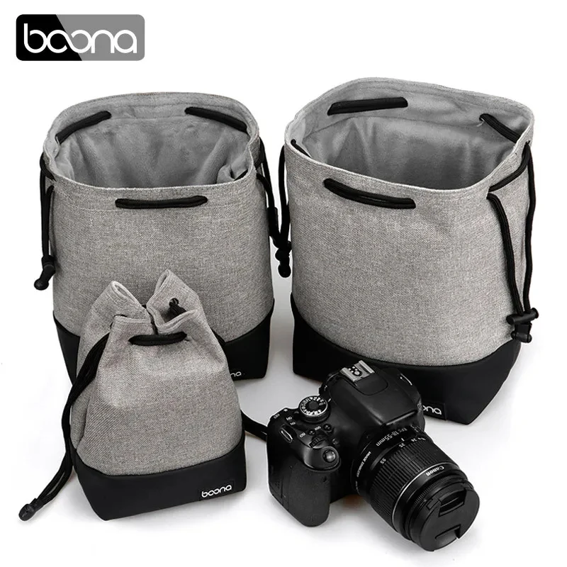 BOONA Camera Storage Bag Drawstring Stitching Design Waterproof Photo Mirrorless Lens Bag For Canon Nikon Sony Pentax Case 2023