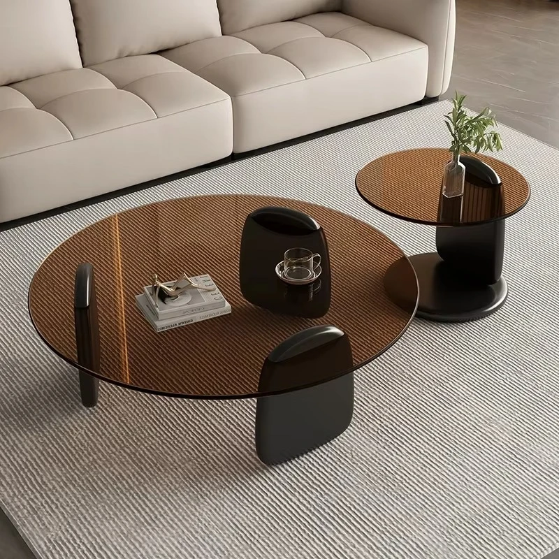 

Nordic minimalist design, low-height glass and wood coffee table for living room and tea service household furniture