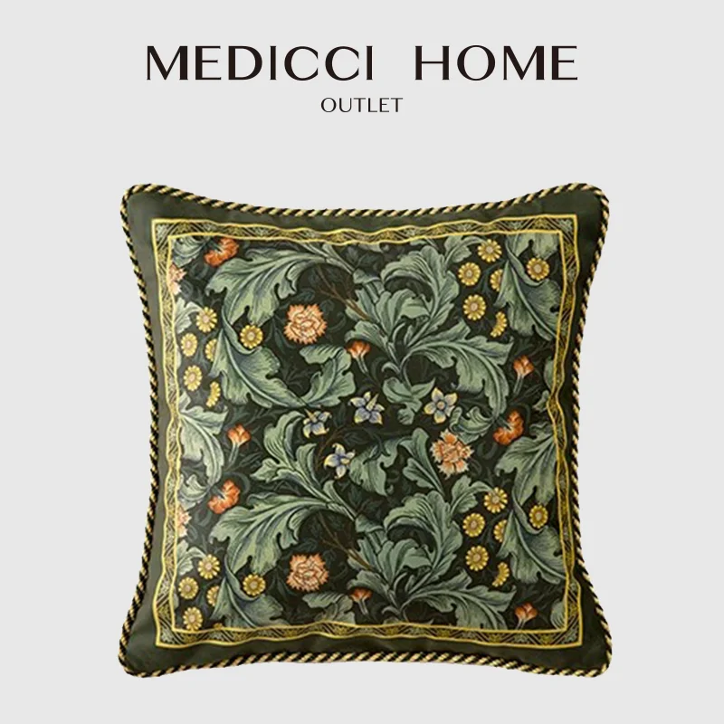 Medicci Home Acanthus Scroll pozostawia dekoracyjna poszewka na poduszkę luksusowe szmaragdowozielone aksamitne akcenty poszewka na poduszkę w stylu Vintage wystrój domu