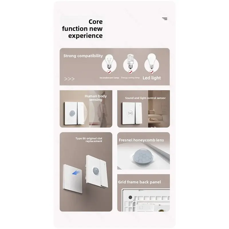 【PARTY  DAY】86 Type Sound And Light Control For Switch Single For Switch Corridor Intelligent Human Body Sensing