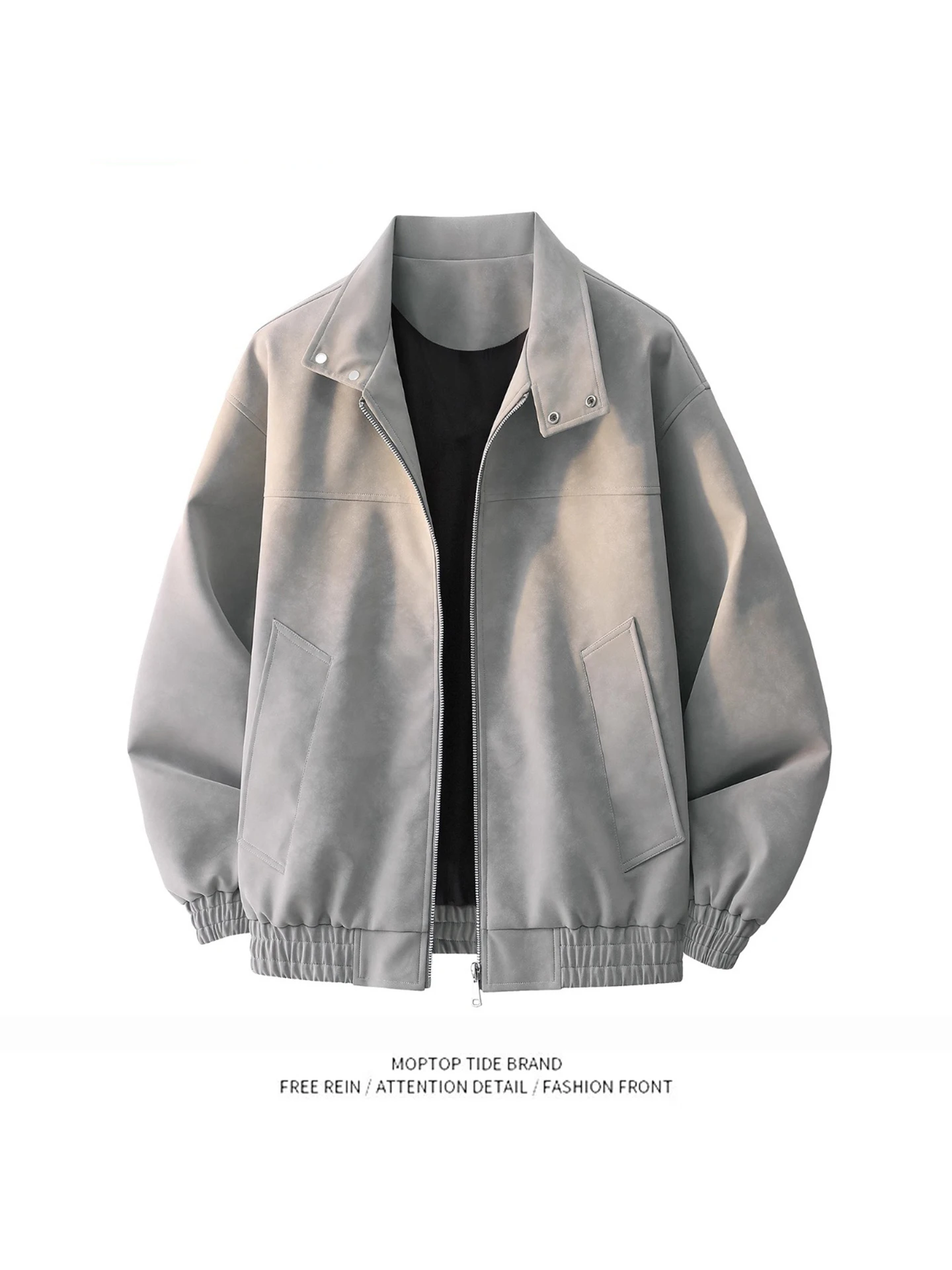 

Loose Casual PU Leather Dyed Jacket Stand Collar Windproof Youth Popular Spring Autumn Men's Fashion Outerwear for Couples