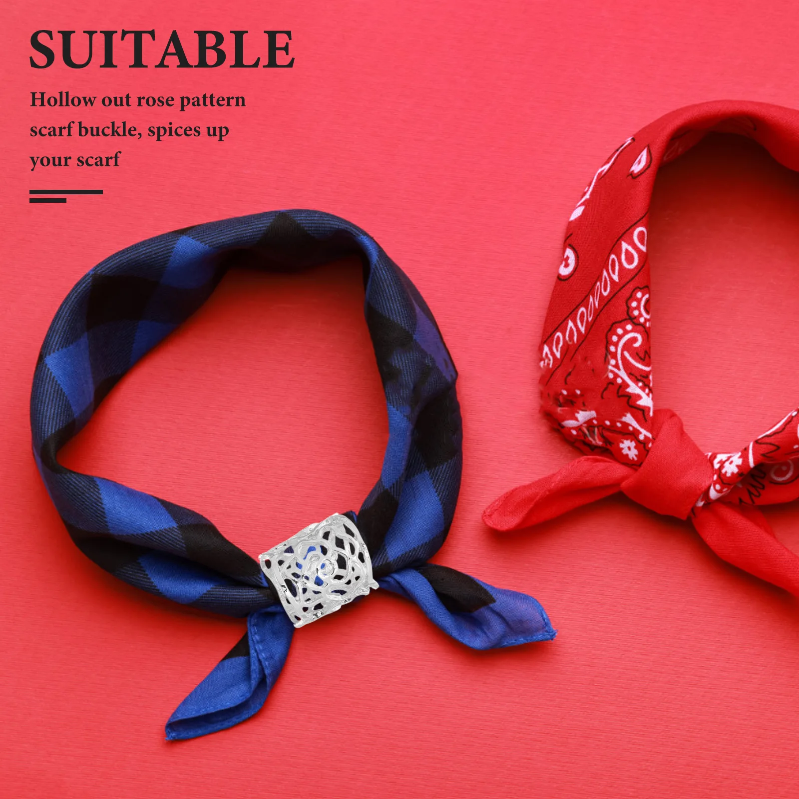 

Rose Shaped Scarf Buckle Hollow Out Gold Plated Filigree Tube Jewelry for Women Scarf Ring Clasp Slide Fashionable Scarves